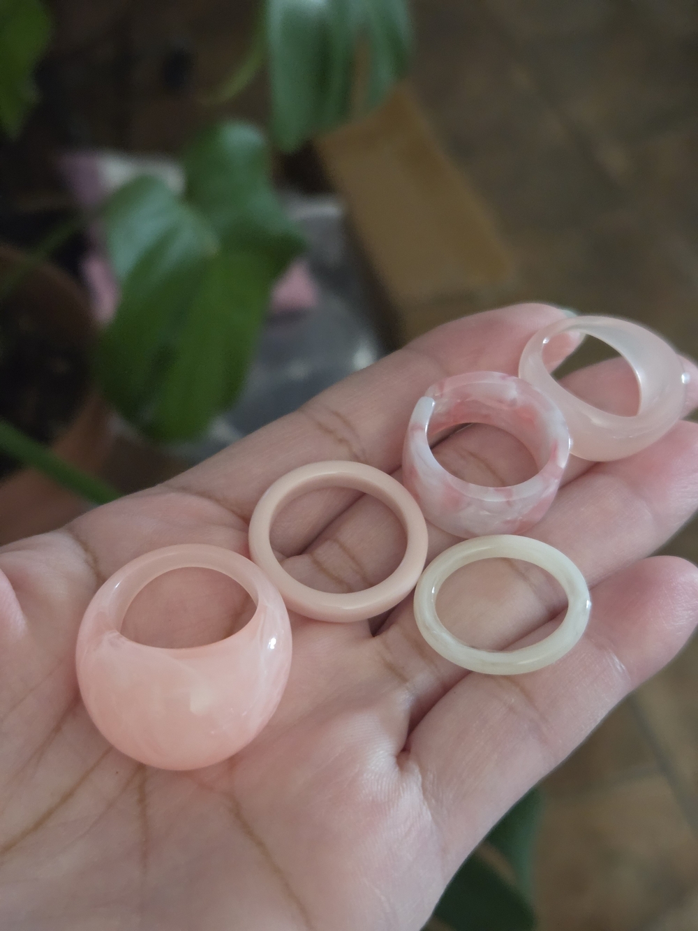 Pink Resin Dome & Stackable Rings Set